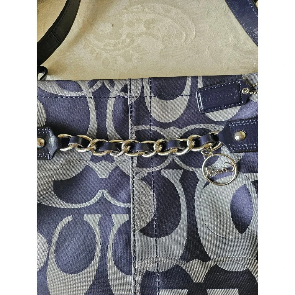Coach Moto Optic Metallic Chain Navy‎ Signature Jacquard Silver/Blue